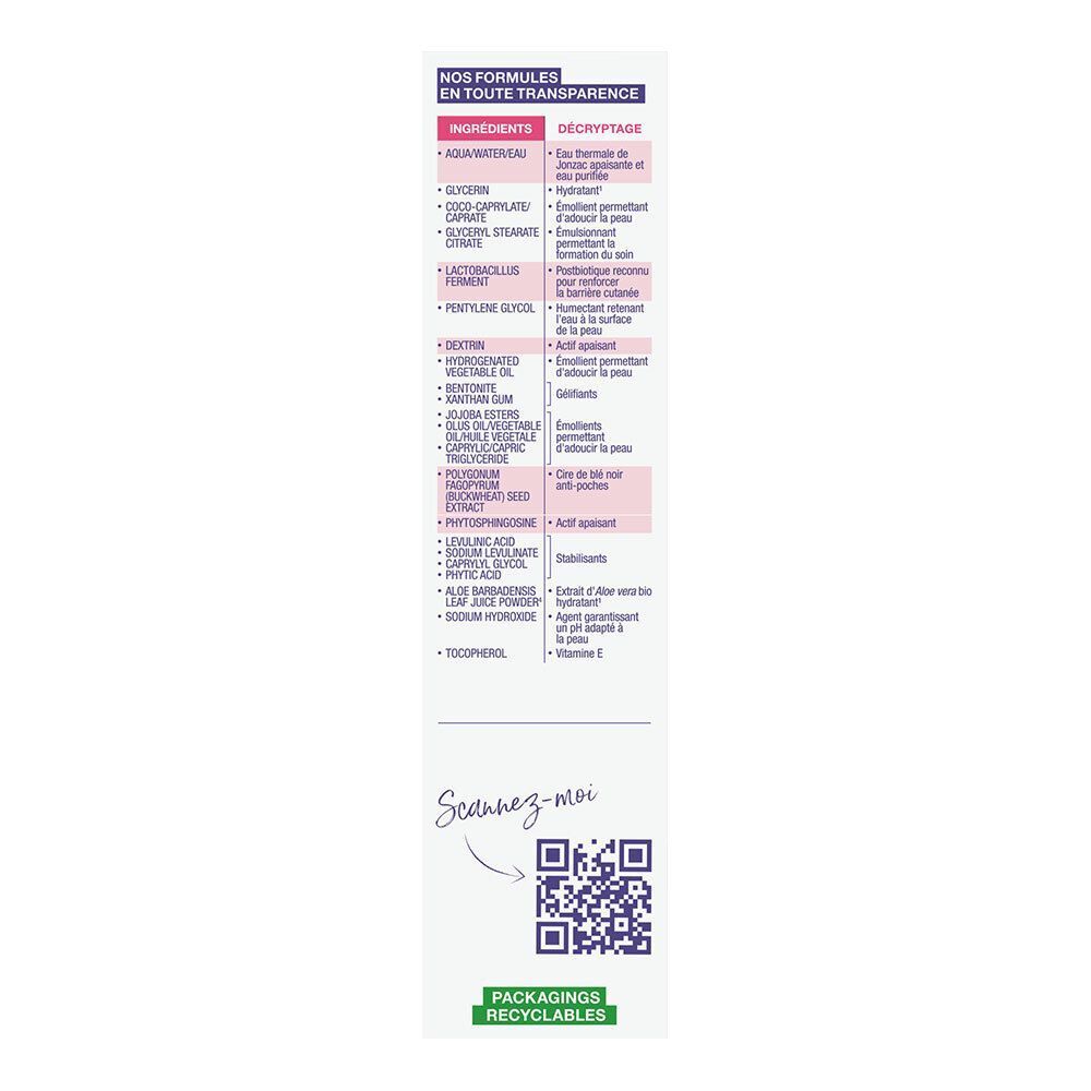 Retro della confezione con elenco ingredienti e QR code.