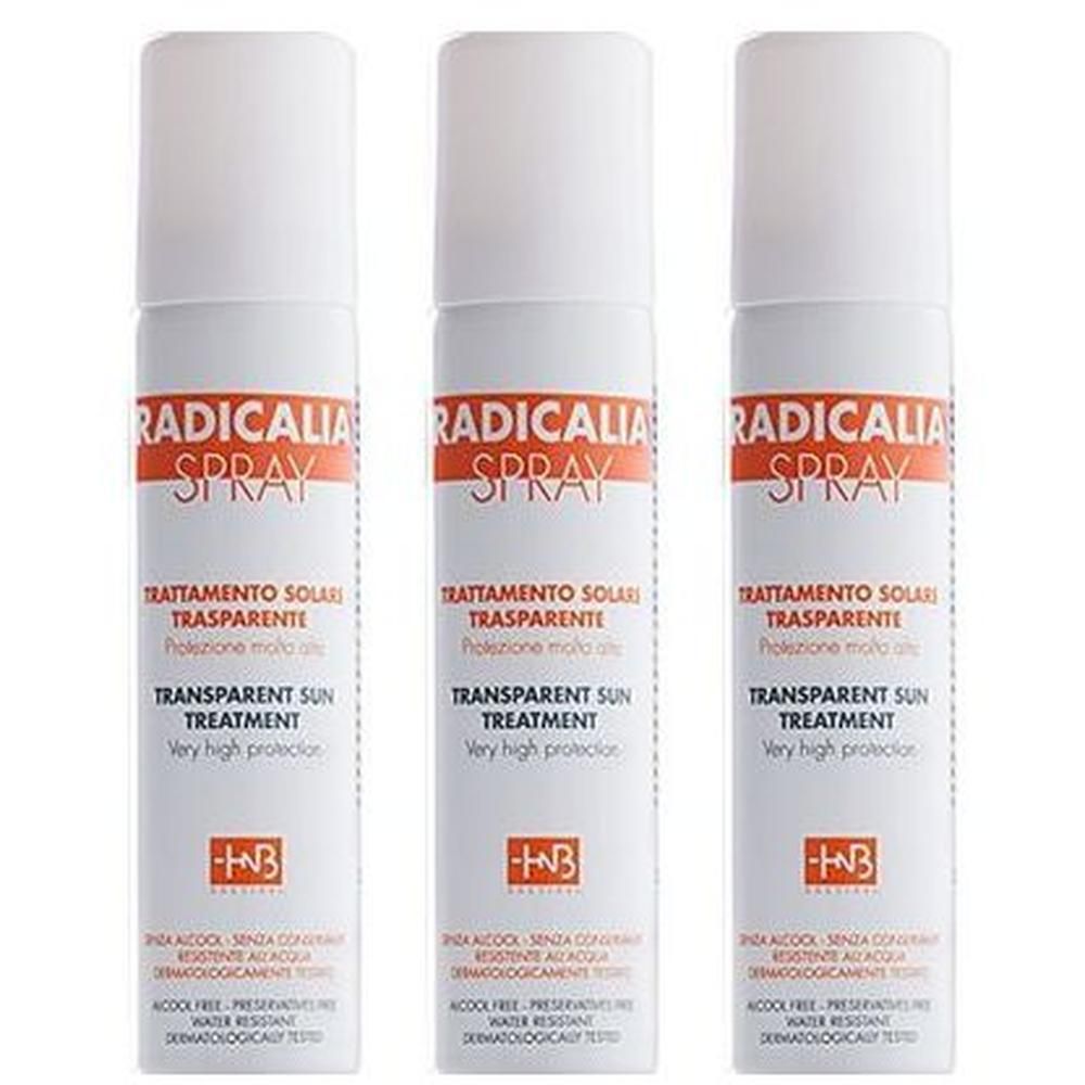 Tre flaconi spray di trattamento solare trasparente.