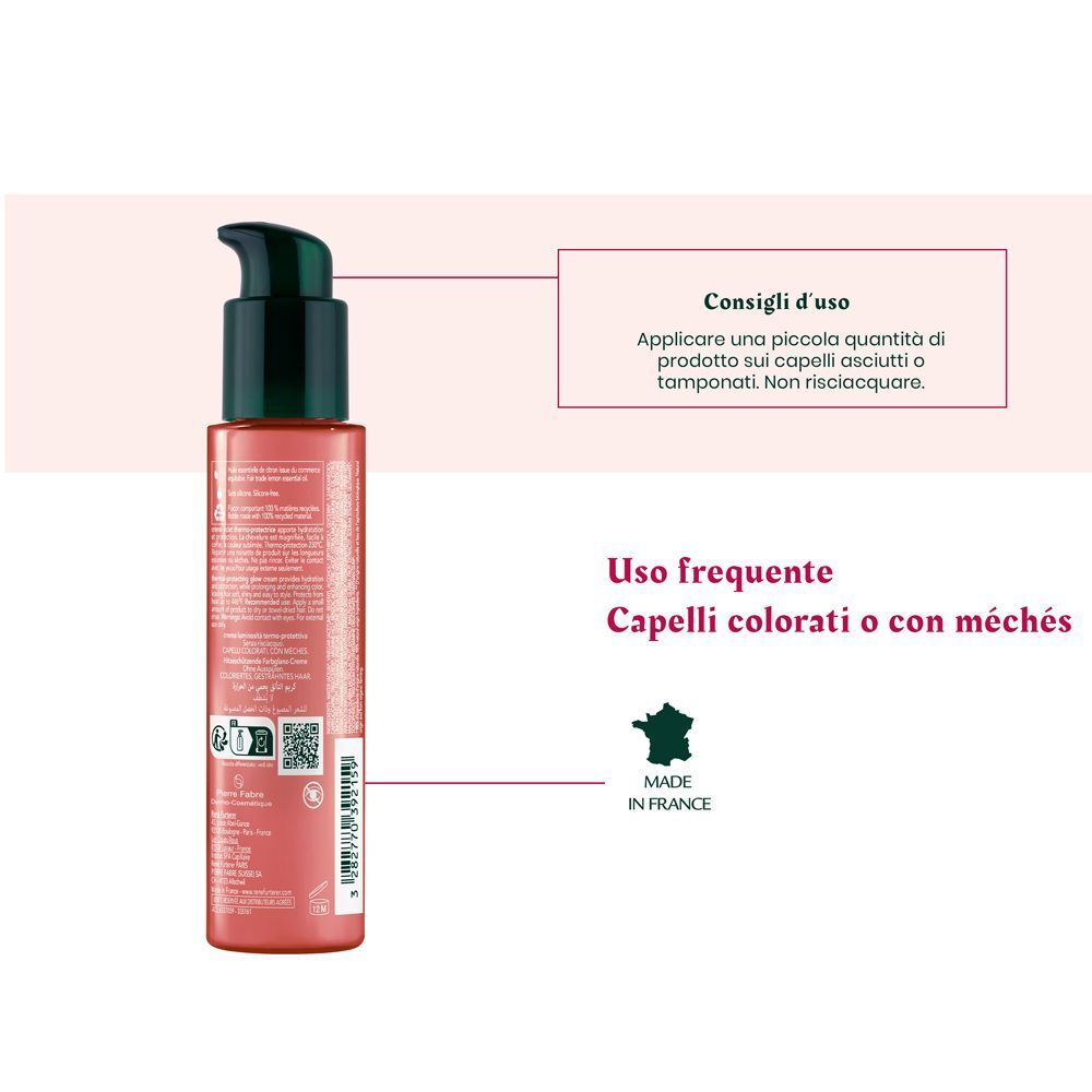 Retro della crema René Furterer Color Glow con istruzioni per l'uso e indicazione di origine.