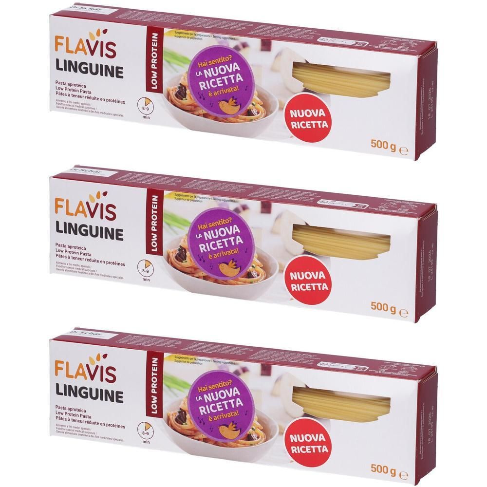 Tre confezioni di Flavis Linguine, pasta aproteica, 500g.