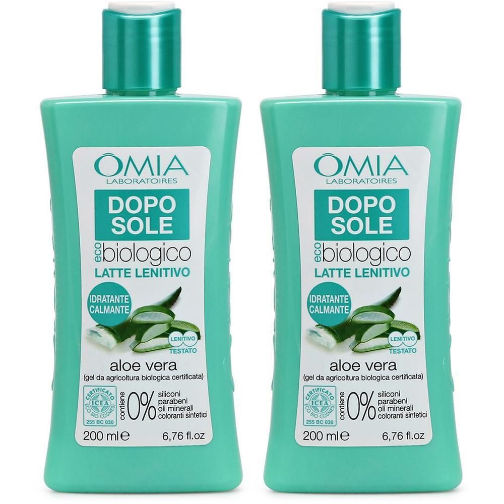 Due flaconi Omia Solari Omia ECOBIO Doposole Lenitivo con aloe vera. 200 ml.