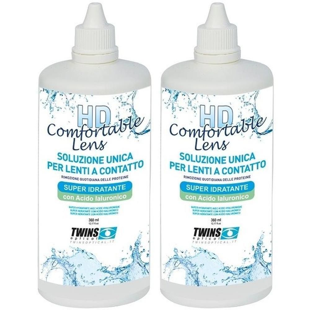Due flaconi di soluzione per lenti a contatto con acido ialuronico. Marca: TWINS OPTICAL.