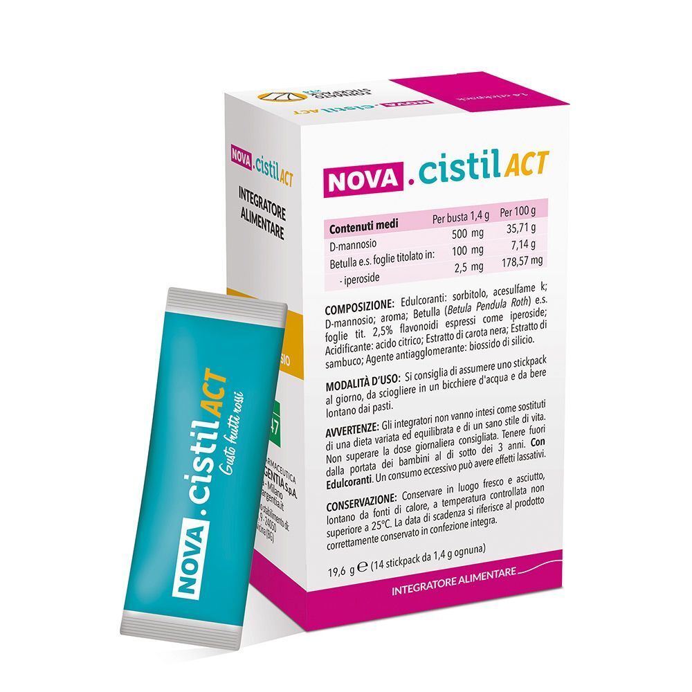NOVA.CISTIL ACT Stickpack Cistite con D-Mannose e Betula, una confezione e uno stick.