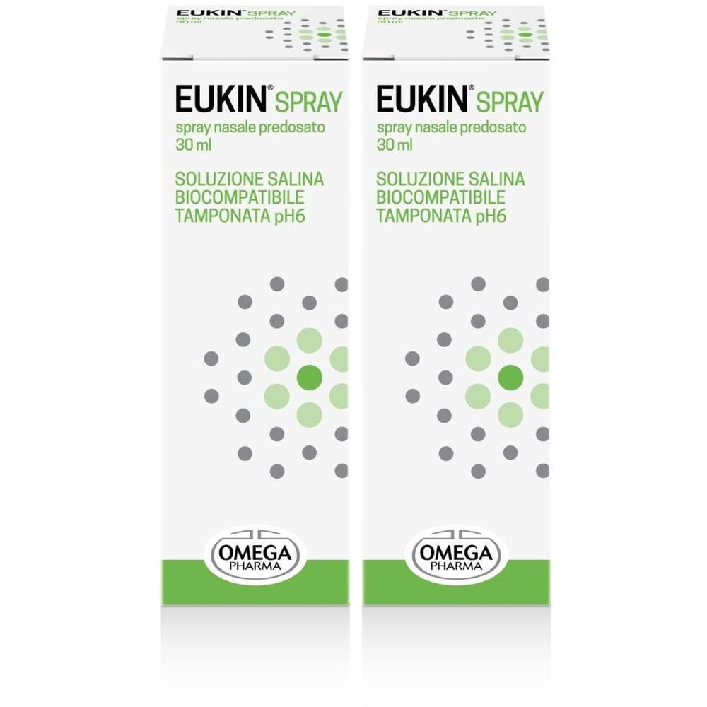 Due confezioni di spray nasale Eukin® con soluzione salina, 30 ml.