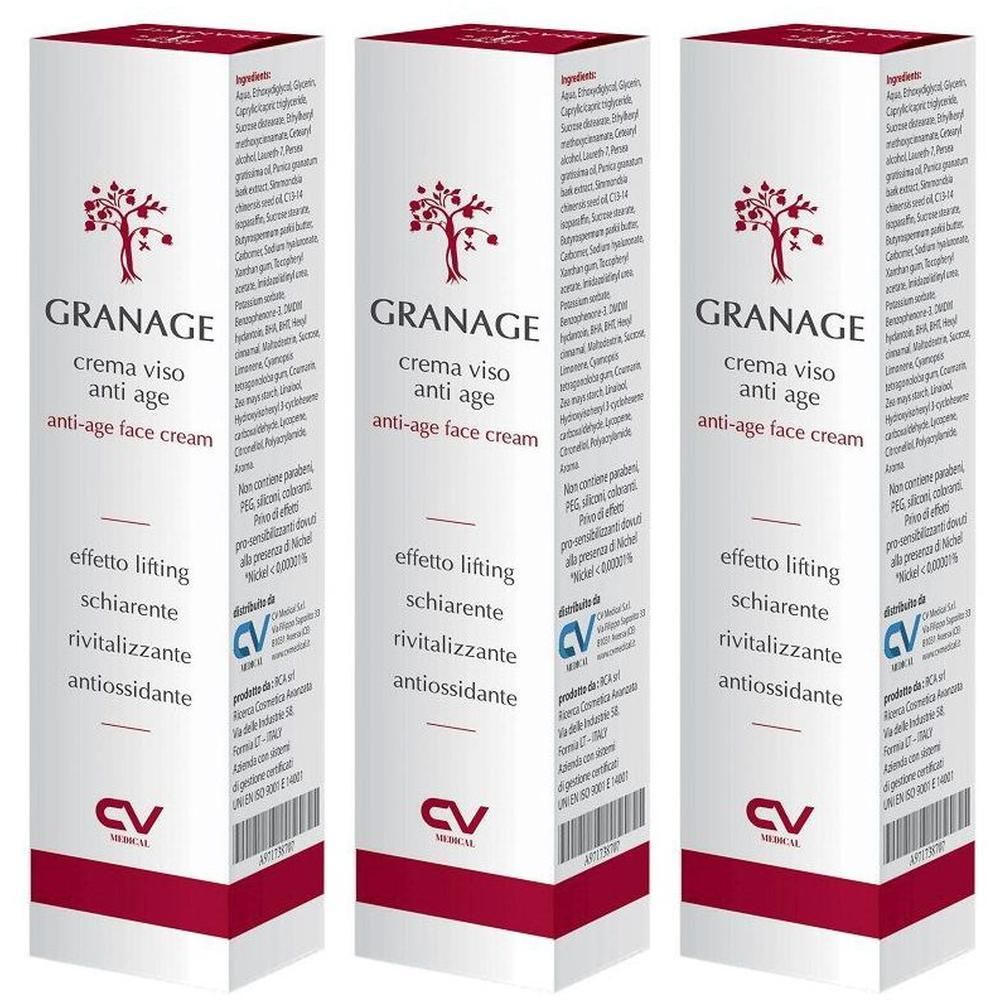 Tre confezioni di crema viso anti-age Granage con effetto lifting.