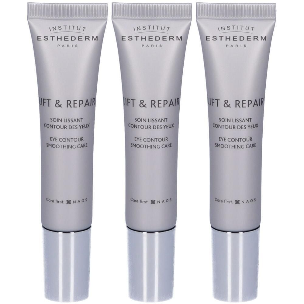 Tre tubetti di Esthederm Lift & Repair per il contorno occhi.