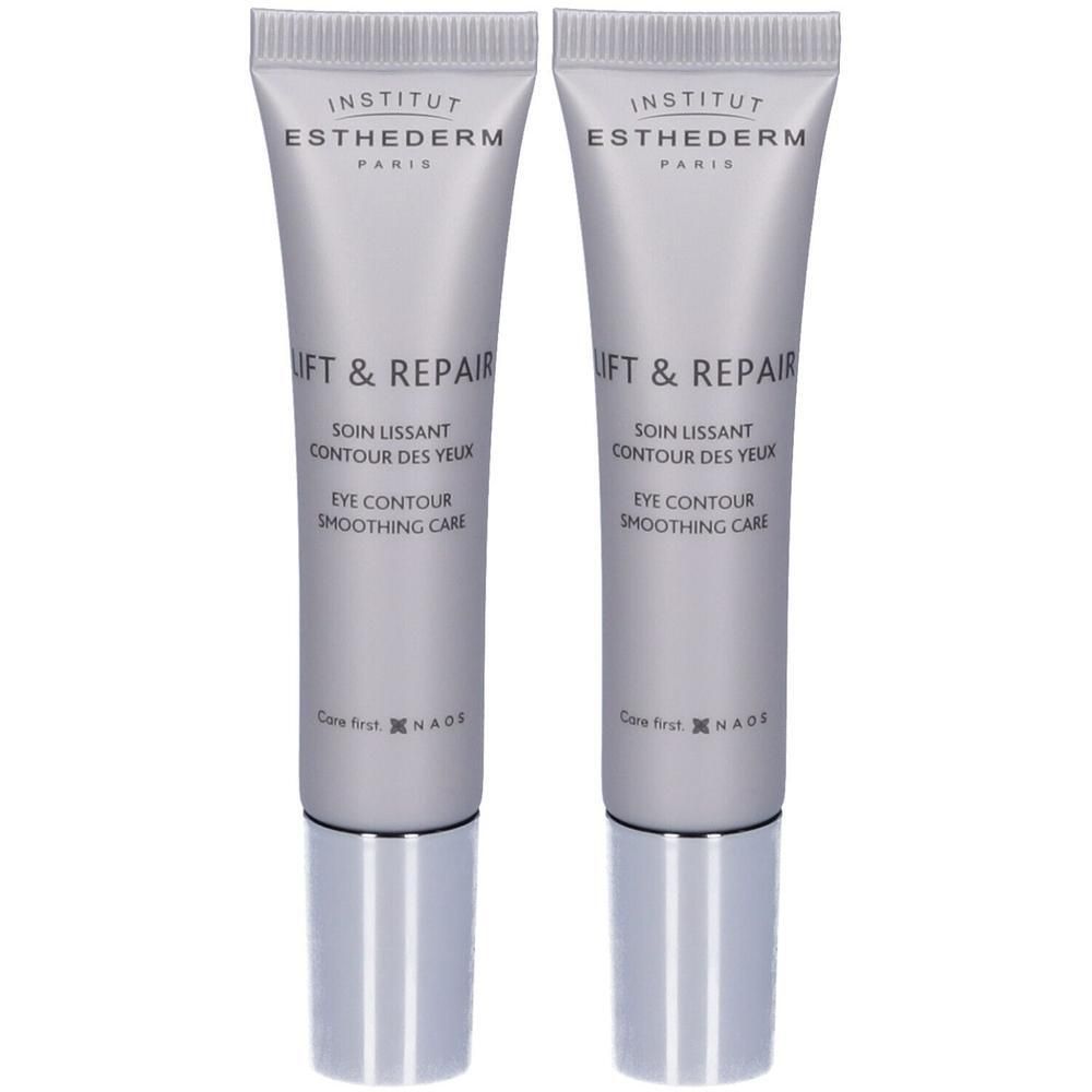 Due tubetti di trattamento contorno occhi Lift & Repair di Esthederm Paris.