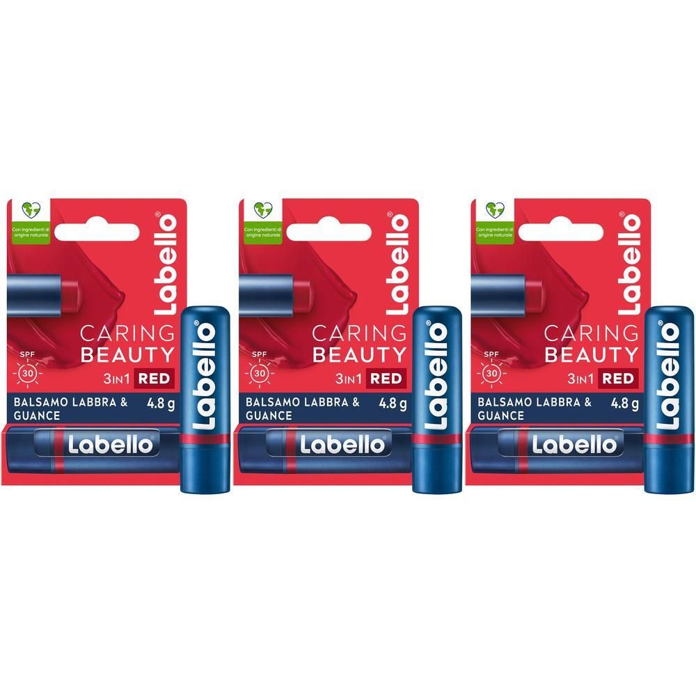 Labello Caring Beauty Lip & Cheek Red SPF30 4.8 g, Burrocacao labbra e guance colorato rosso