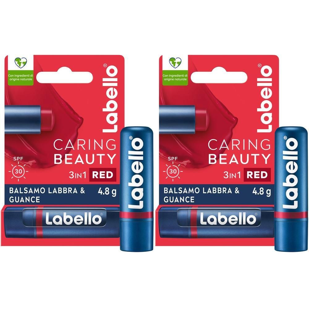 Due confezioni di Labello Caring Beauty Rosso Labbra e Guance con SPF 30.
