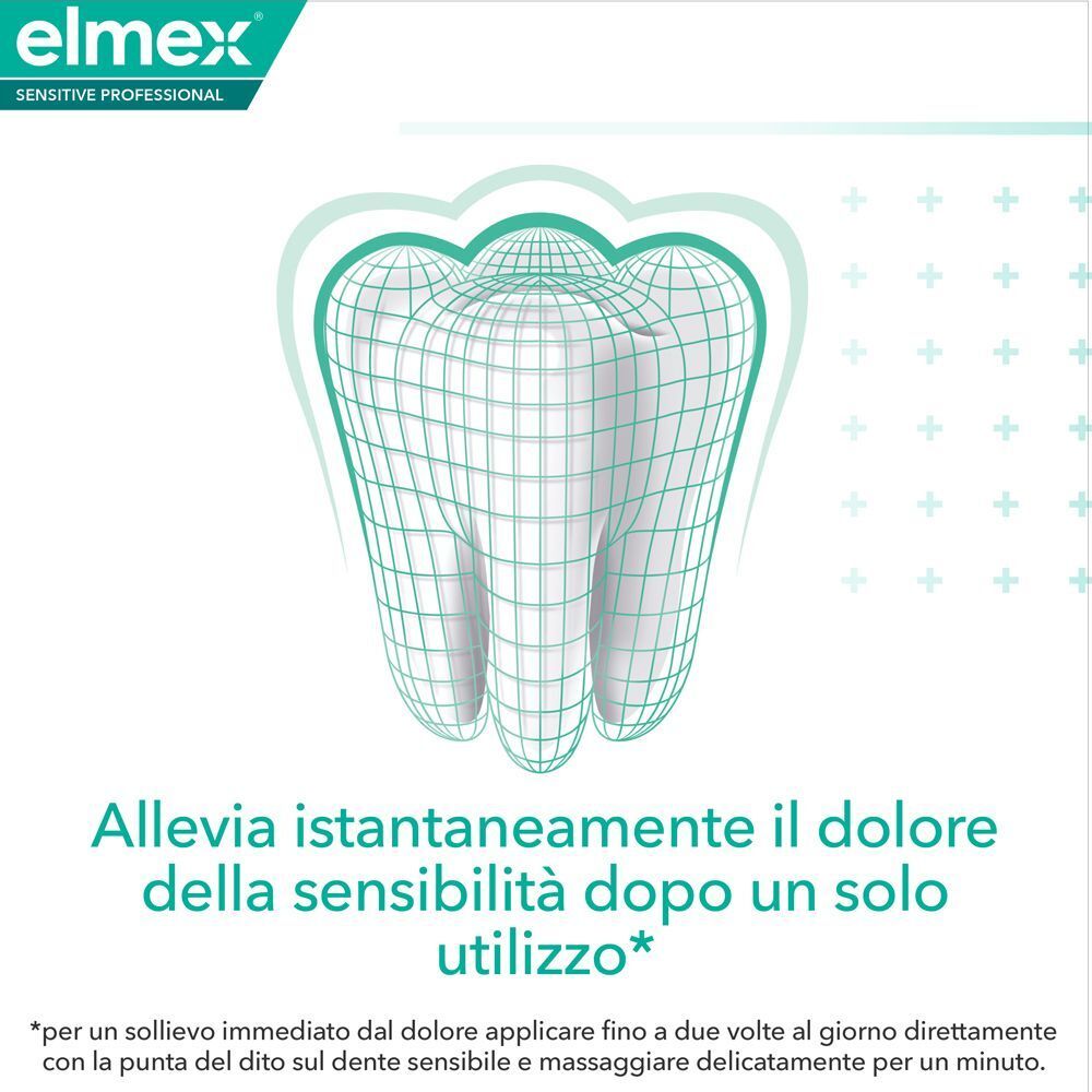 Rappresentazione a griglia di un dente con logo Elmex Sensitive Professional.