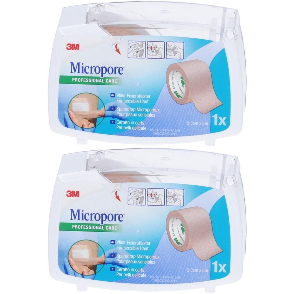 2x Dispenser 3M Micropore con nastro adesivo microporoso color carne.