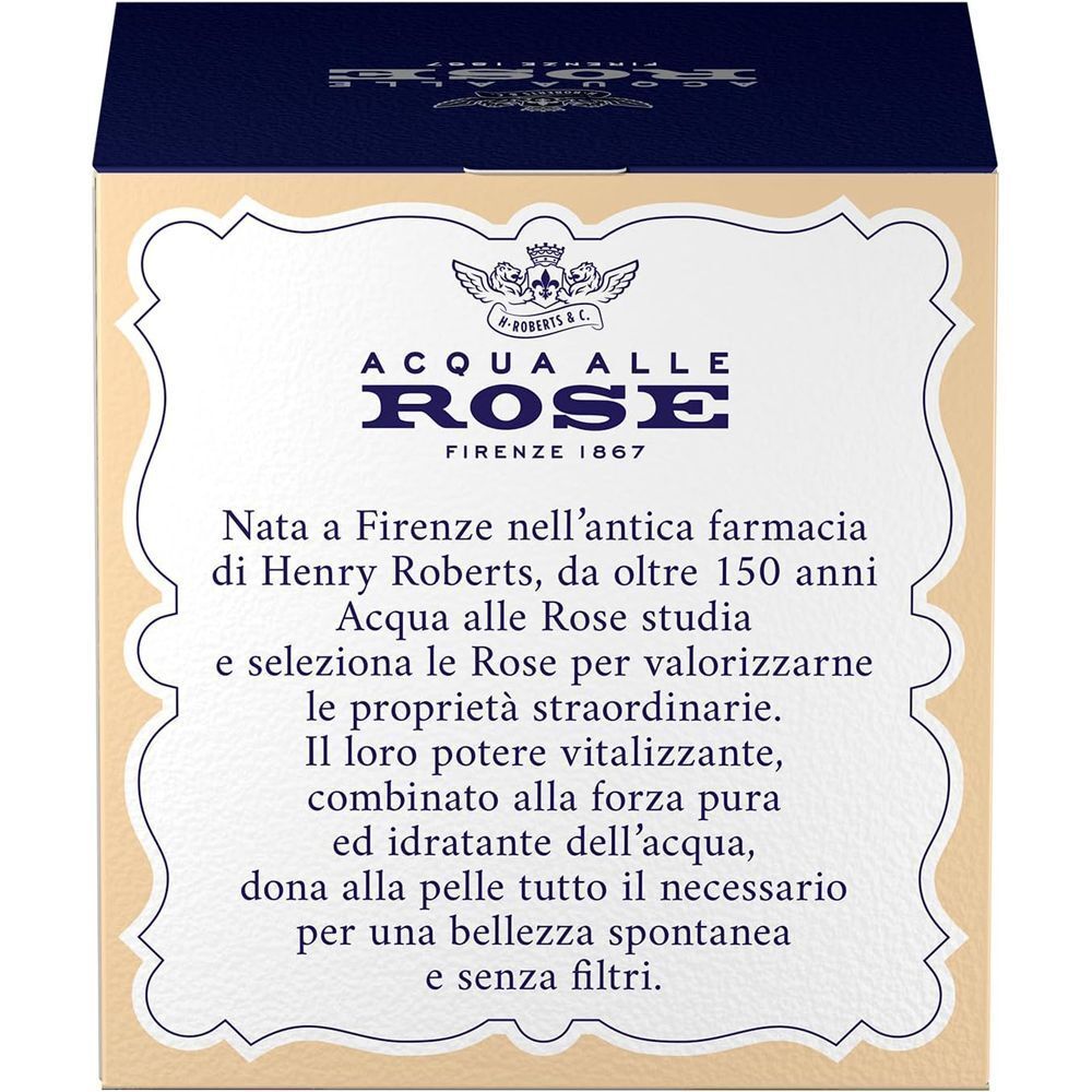 Retro di una confezione di Crema Viso Antirughe Levigante Acqua alle Rose con informazioni.