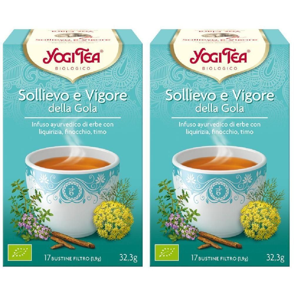 Due confezioni di Yogi Tea "Sollievo e Vigore della Gola" infuso biologico. Certificato bio.