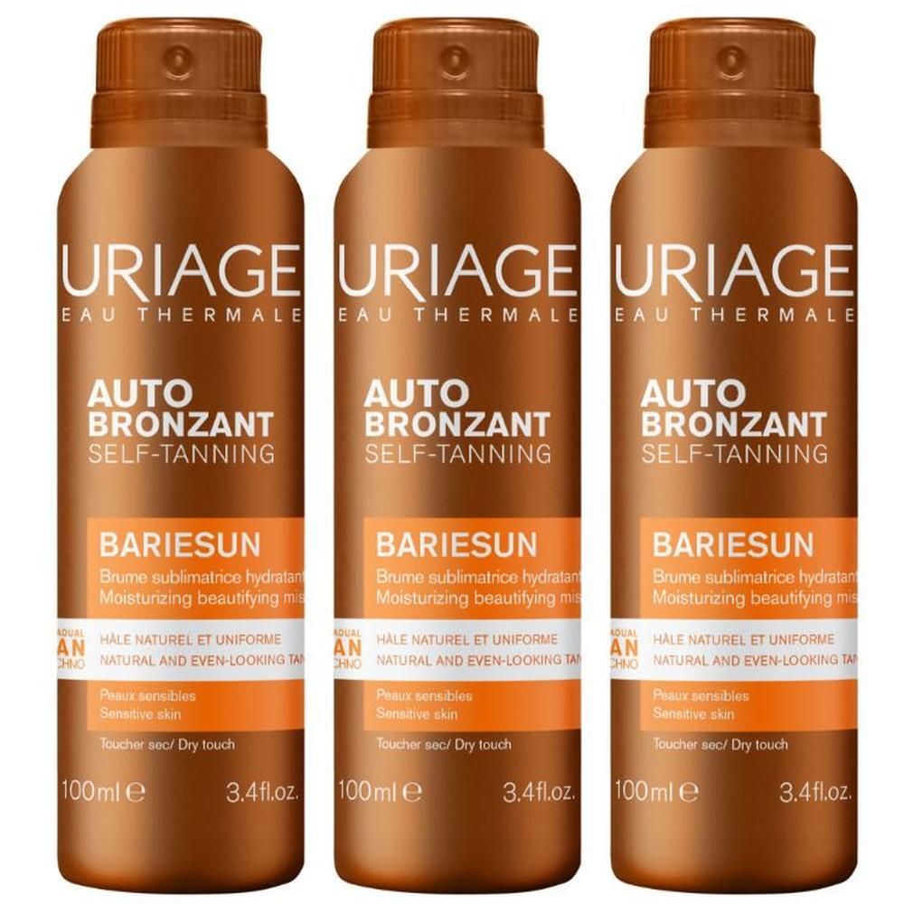 Tre spray autoabbronzanti Uriage Bariésun, formula idratante.