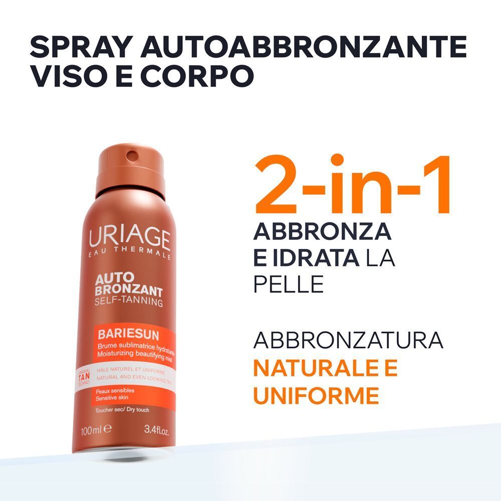 Spray autoabbronzante Uriage Bariésun: 2-in-1 abbronzante e idratante per un colorito naturale.