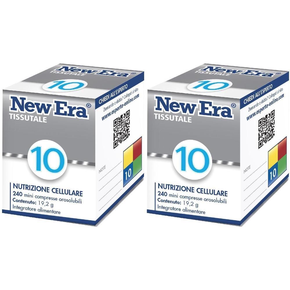 Due confezioni New Era Tissutale con 240 mini compresse orosolubili, 19,2 g. Nutrizione cellulare.