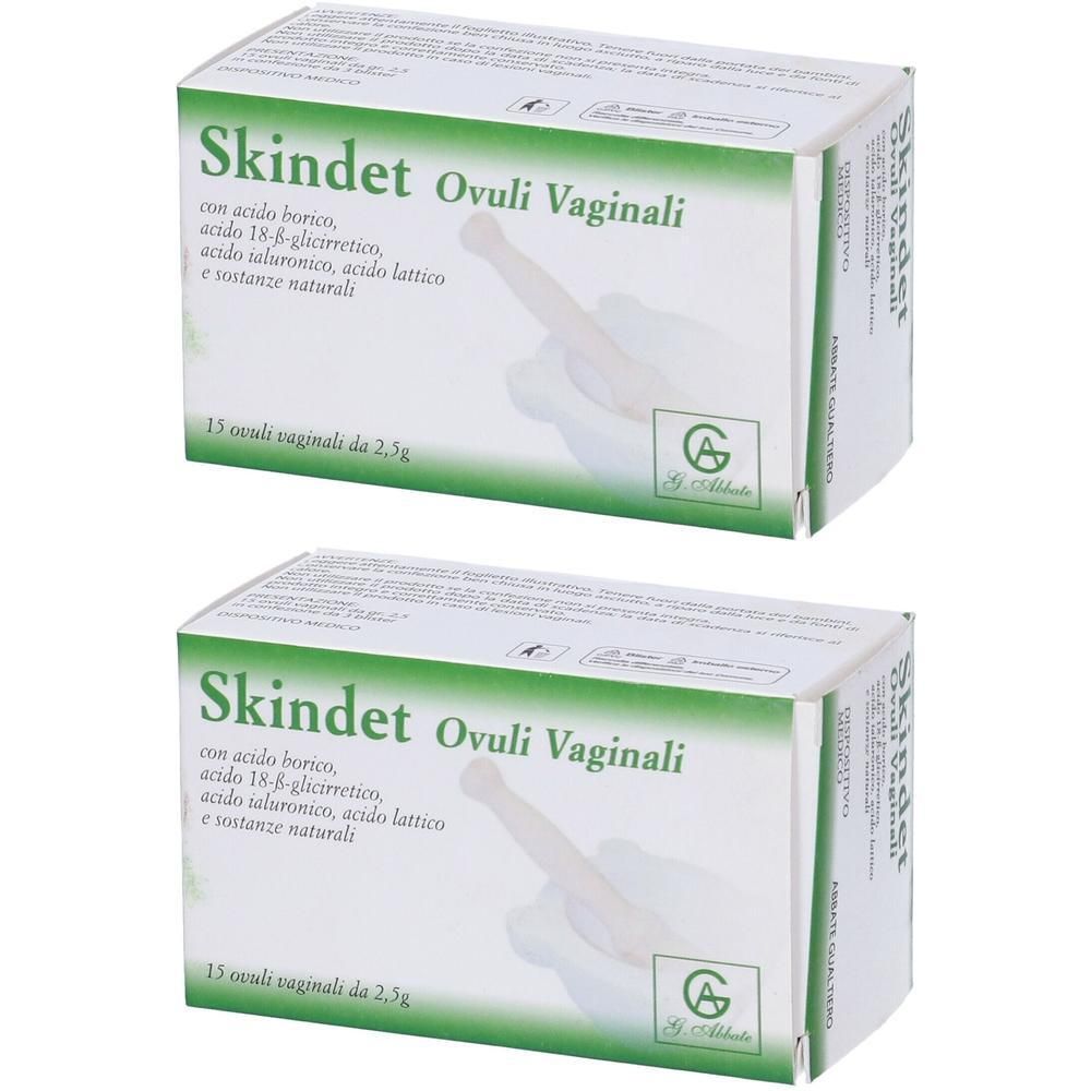 Due confezioni di Skindet Ovuli Vaginali, 15 ovuli vaginali per confezione.