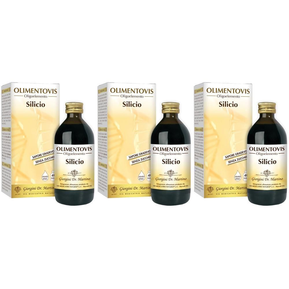 Tre flaconi e scatole di Silicio Oligomentovis.