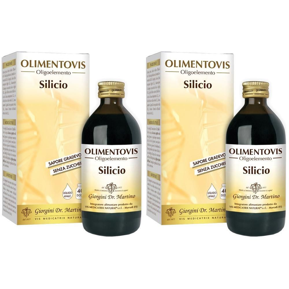 Due flaconi e scatole di Olimentovis Silicio Oligoelemento.