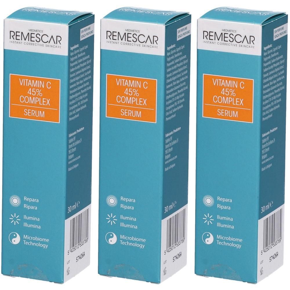 Tre confezioni di Remescar Siero Vitamina C 45% Complex, 30 ml.