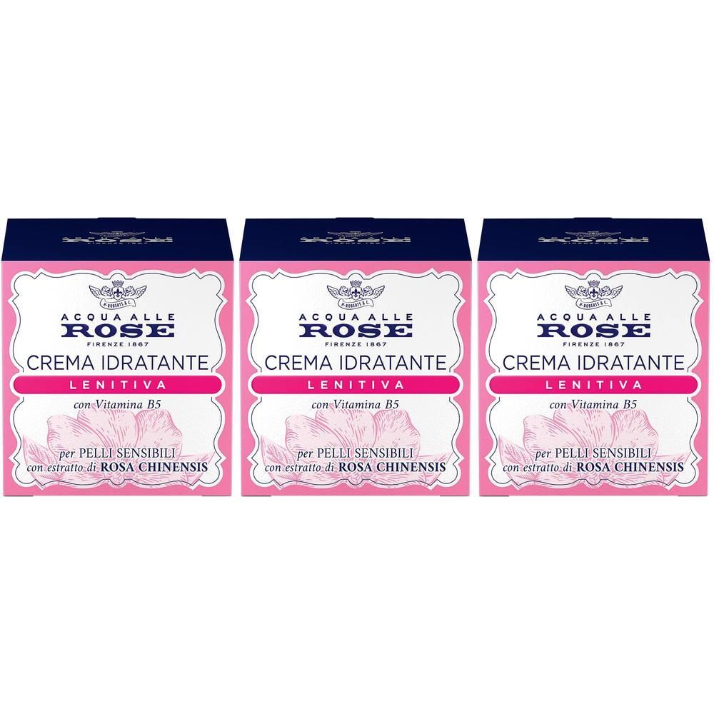 Tre confezioni di Crema Viso Idratante Lenitiva Acqua alle Rose, per pelli sensibili.