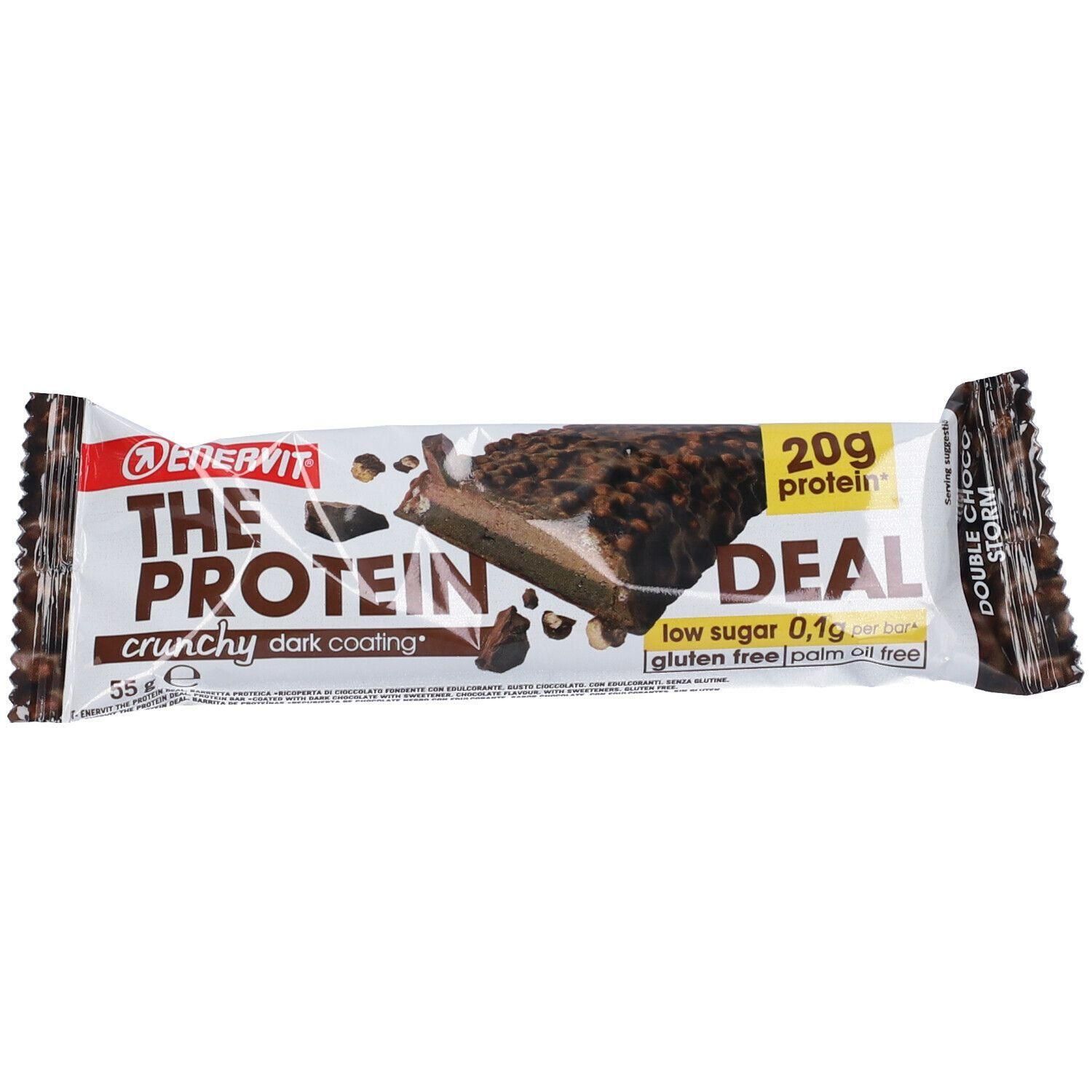 Barretta proteica ENERVIT, Crunchy Double Choco, 20g proteine, a basso contenuto di zuccheri, senza glutine.