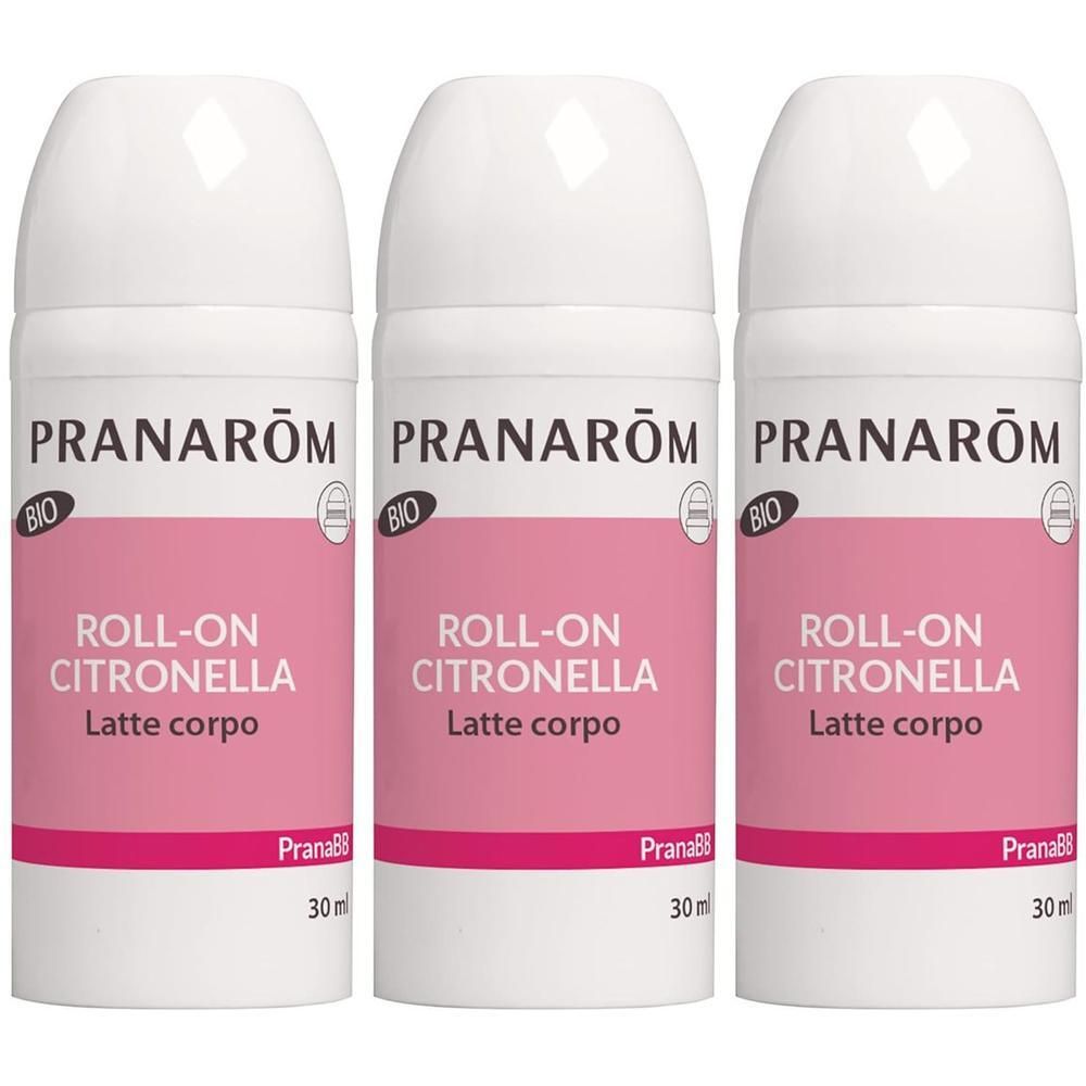 Tre flaconi roll-on Pranarôm Citronella, 30ml.