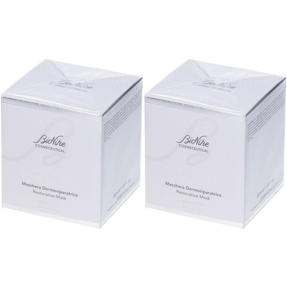 Due confezioni BioNike Nam Recovery, stampato "Maschera Dermoriparatrice Restorative Mask".