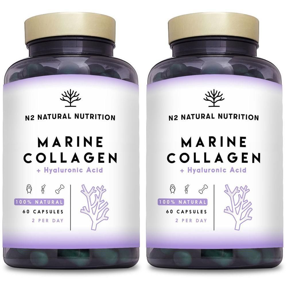 Due flaconi di N2 Natural Nutrition Marine Collagen, 60 capsule per flacone.