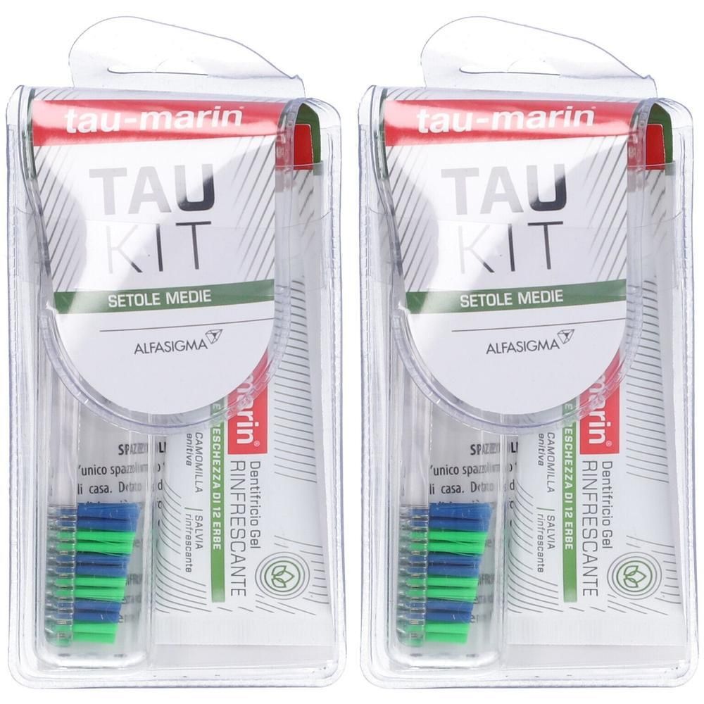 Due confezioni di testine spazzolino Tau Kit setole medie, Alfasigma.