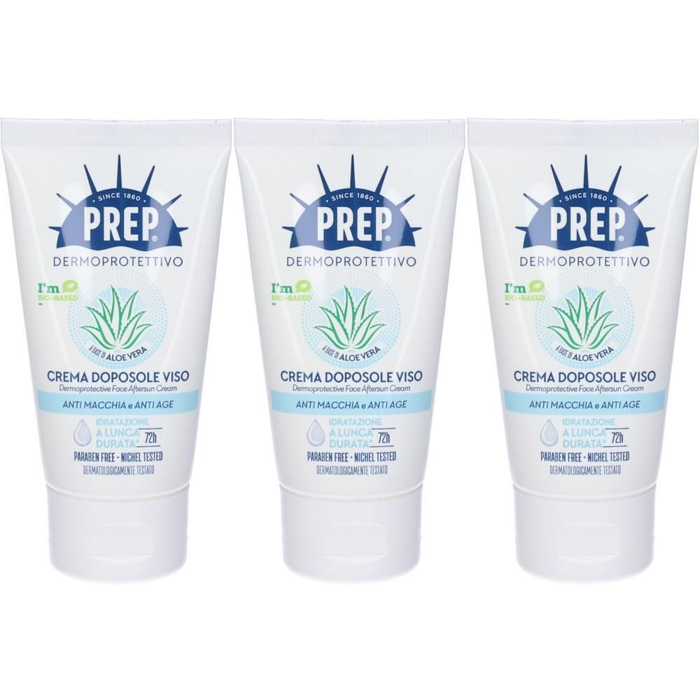 Tre tubi di crema viso Prep Dermoprotettivo con Aloe Vera. Anti-macchia e anti-età.