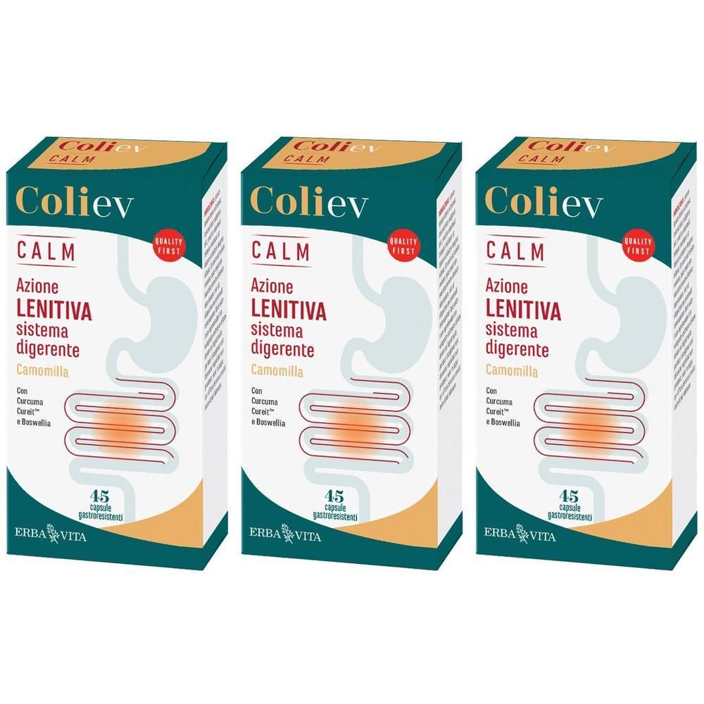 Tre confezioni Coliev Calm da 45 capsule, per il sistema digerente.
