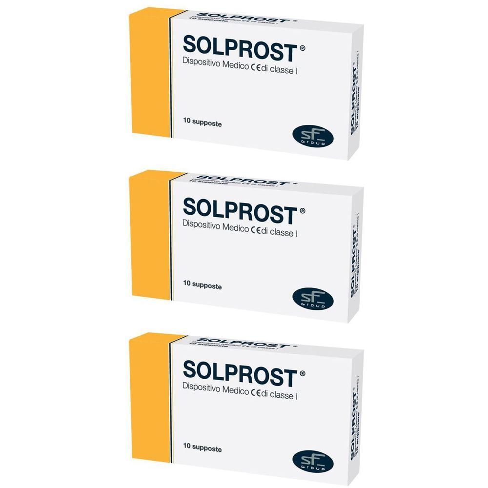 Tre scatole di Solprost, 10 supposte per scatola. Dispositivo Medico Classe I.