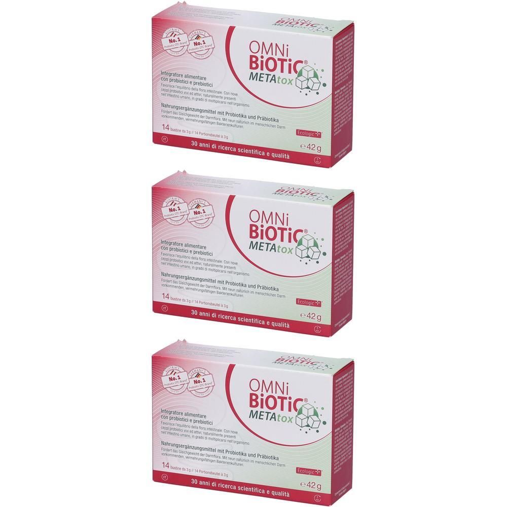 Tre confezioni di Omni Biotic Metatox, ciascuna da 14 bustine.