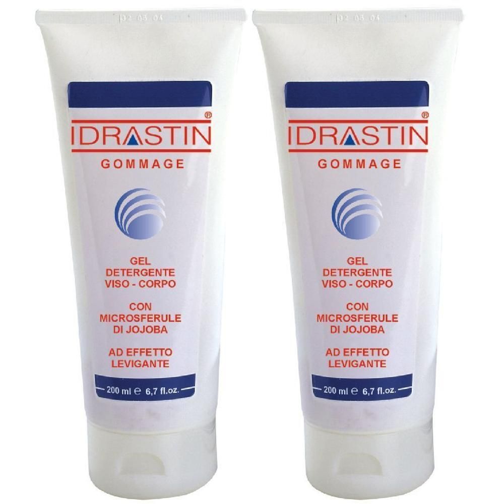 Due tubi di Idrastin Gommage con microsfere di jojoba per viso e corpo.