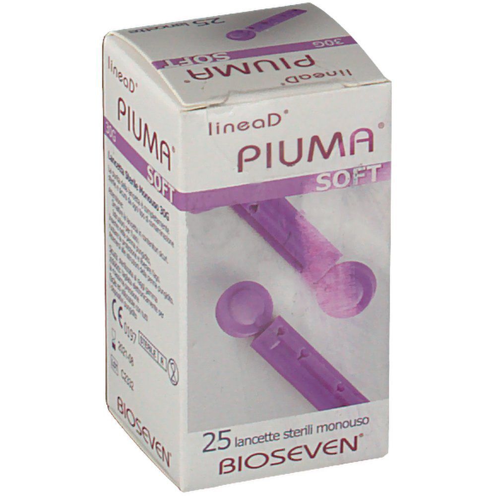 Confezione da 25 lancette sterili monouso, 30G, marca Piuma Soft.