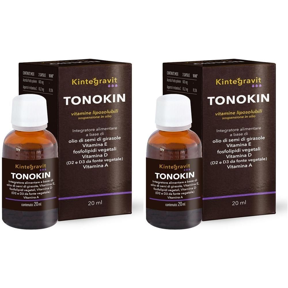 Due flaconi e scatole Kintegravit TONOKIN, 20 ml.