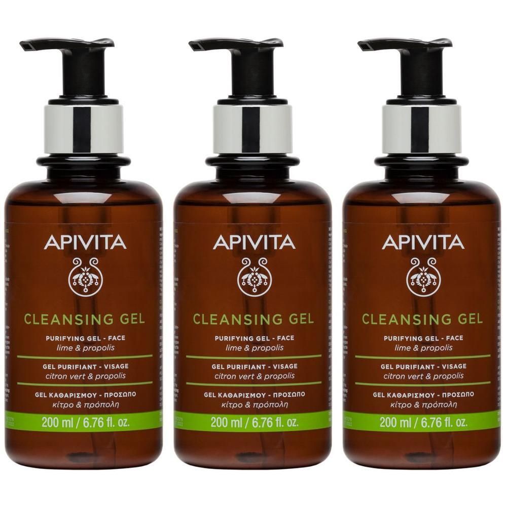 Apivita Gel Detergente Delicato Purificante Viso con Lime e Propoli per pelle grassa