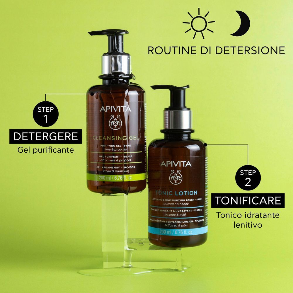 Apivita Gel Detergente Delicato Purificante Viso con Lime e Propoli per pelle grassa