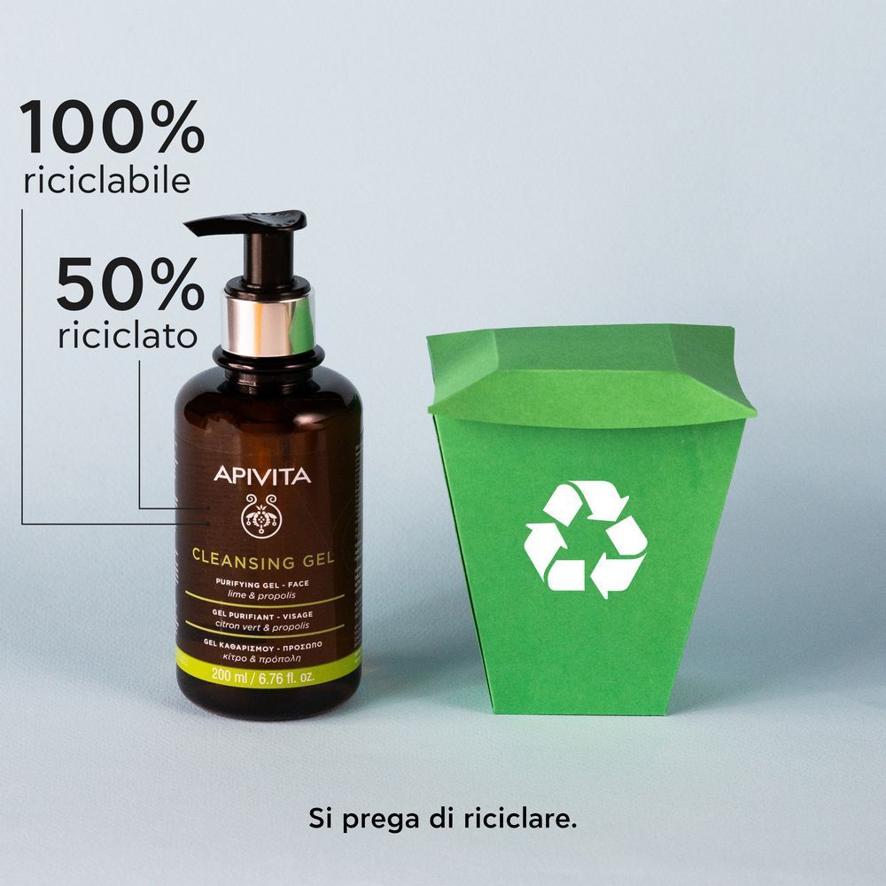 Apivita Gel Detergente Delicato Purificante Viso con Lime e Propoli per pelle grassa