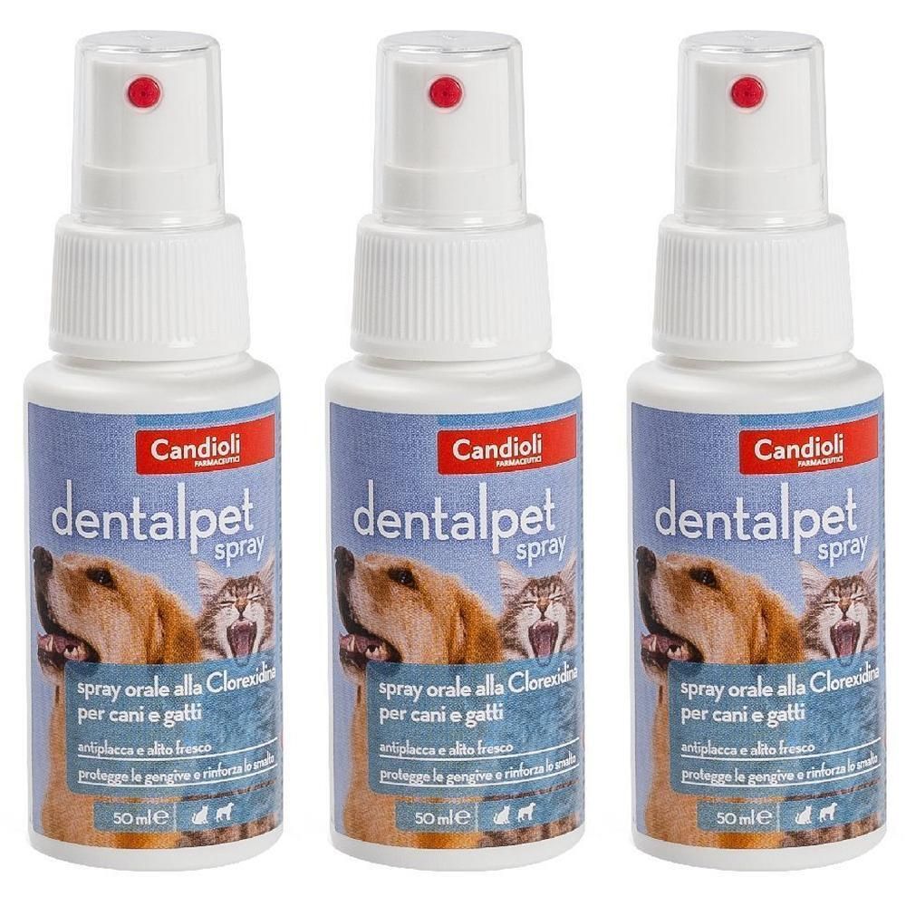 Candioli Dentalpet Spray per cani e gatti, 3x flaconi 50ml.