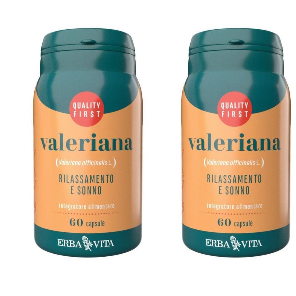 Due flaconi di capsule di Valeriana Erba Vita, 60 capsule per flacone.