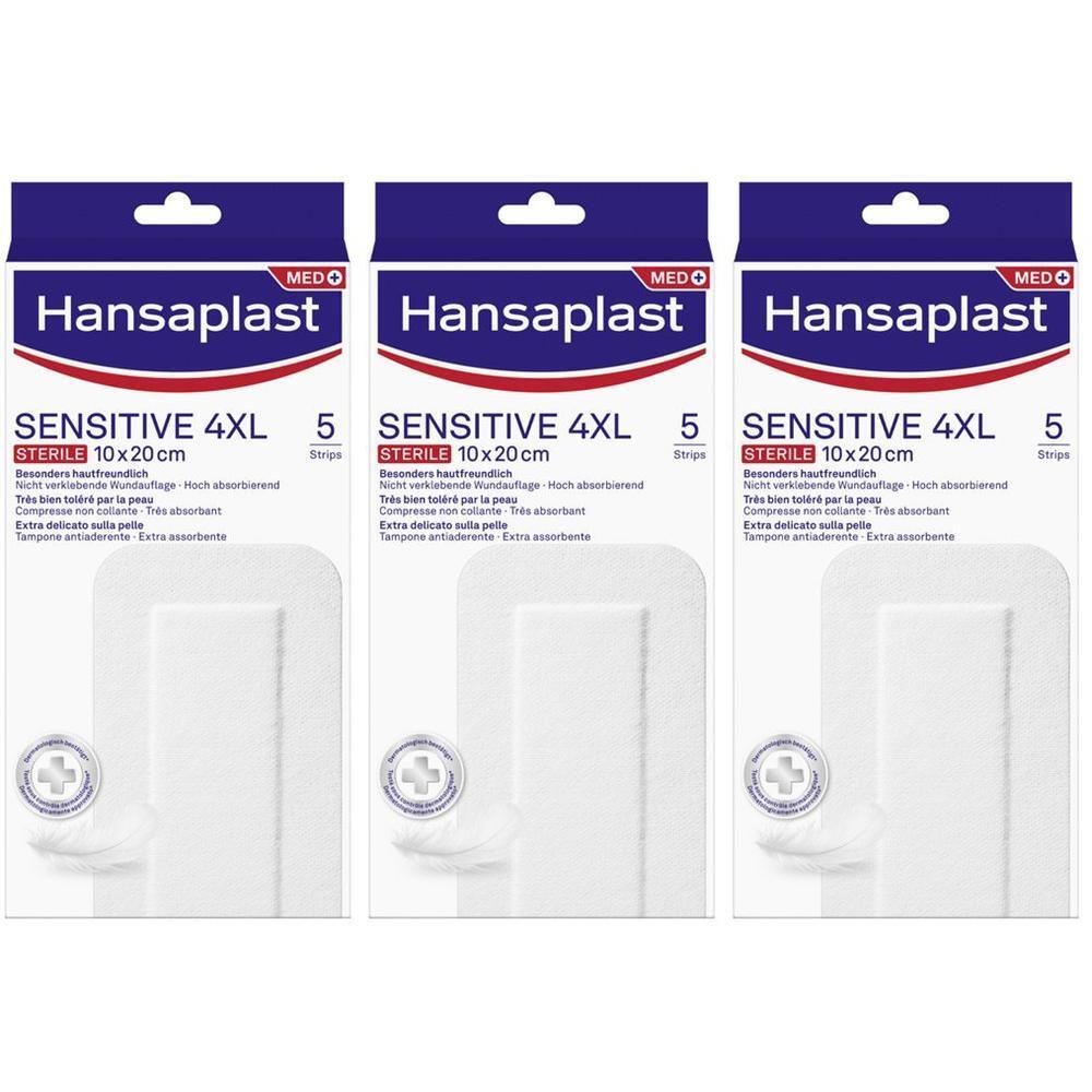 Hansaplast Cerotti Sensitive 4XL, Cerotti medicazione per ferite medio-grandi, 5 pezzi da 10 x 20 cm