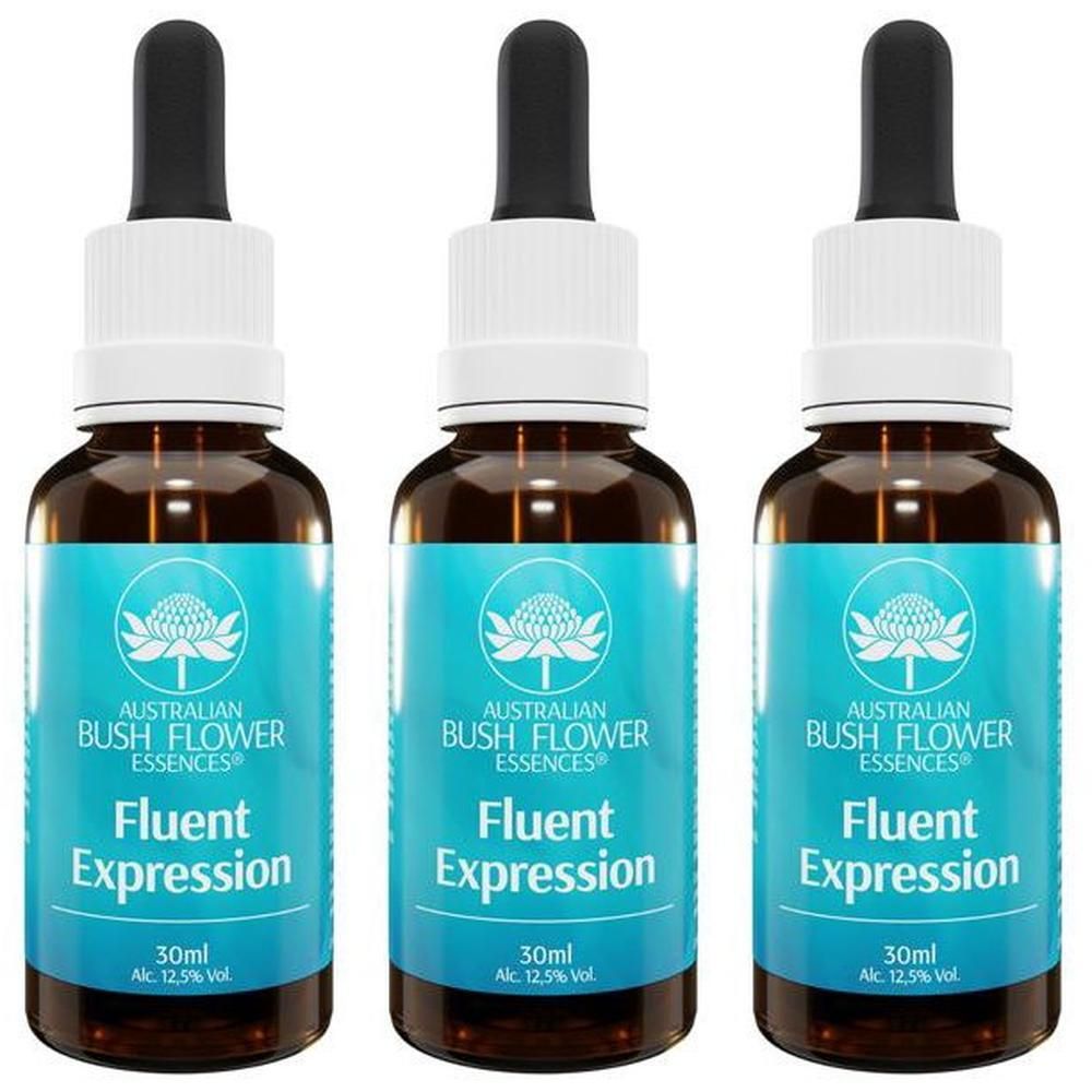 Tre flaconi di Fluent Expression di Australian Bush Flower Essences, 30ml.
