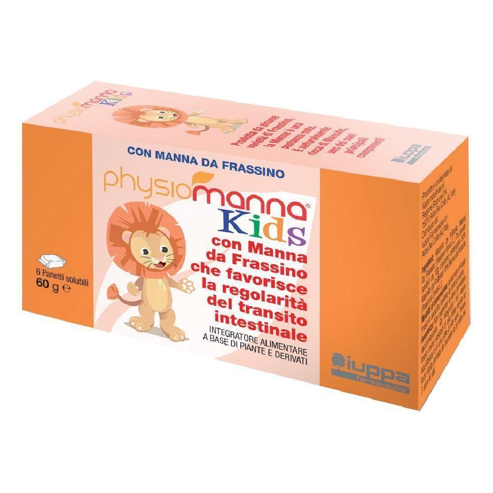 Confezione PhysioManna Kids con leone, 6 bustine, 60g.