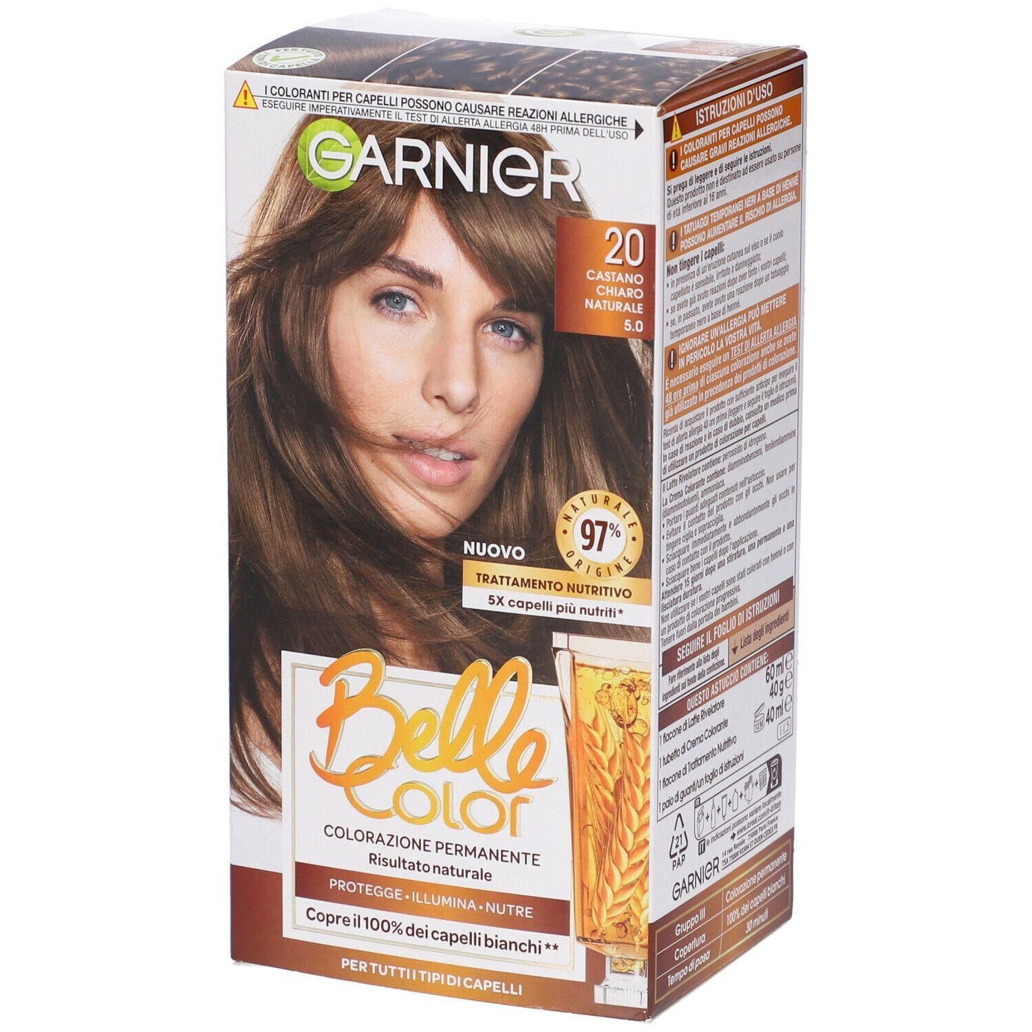 Garnier Tinta Capelli Belle Color, Colore Luminoso e Riflessi Naturali, Copre il 100% dei capelli bianchi, Castano Chiaro Naturale