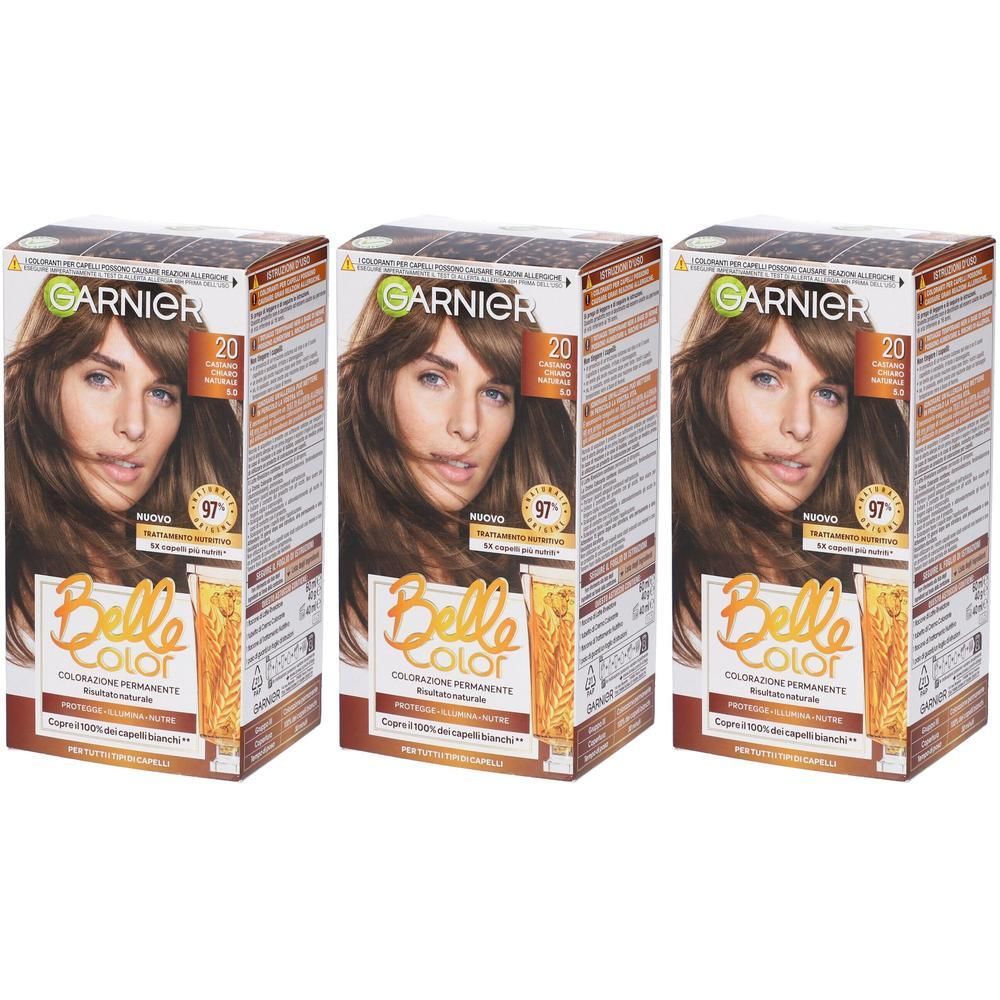 Garnier Tinta Capelli Belle Color, Colore Luminoso e Riflessi Naturali, Copre il 100% dei capelli bianchi, Castano Chiaro Naturale