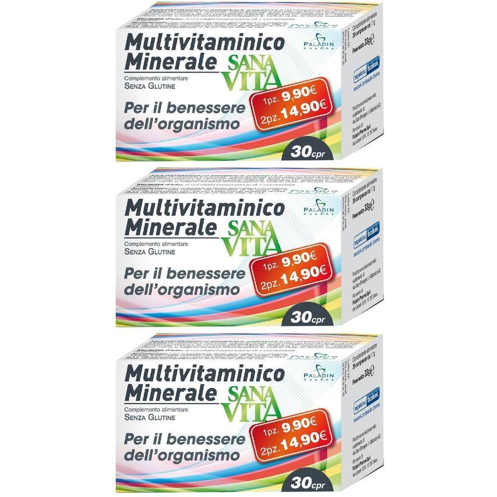 Tre confezioni di Sanavita Multivitaminico Minerale, 30 compresse per confezione.