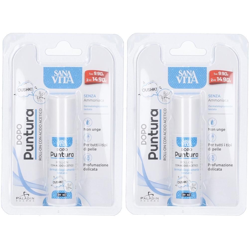 Due flaconi roll-on Paladin Pharma Sanavita dopo puntura, 30 ml.