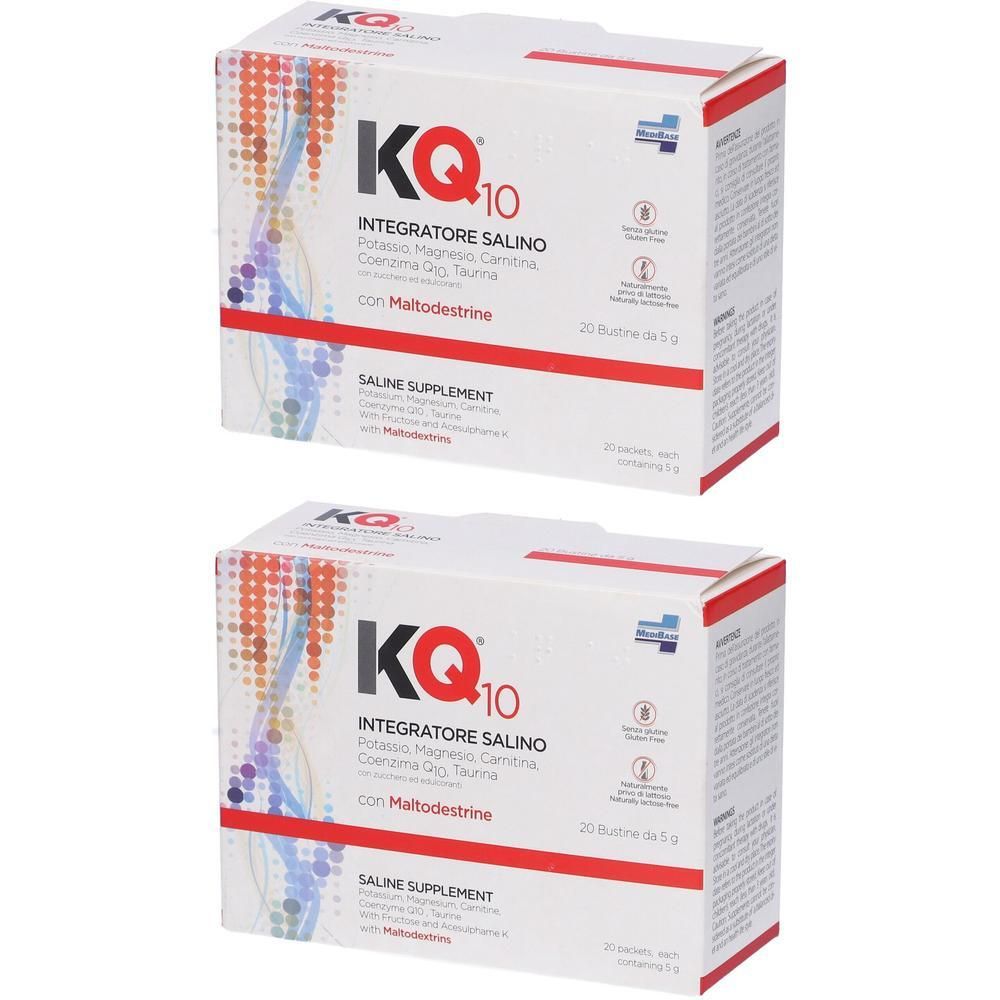 Due confezioni di KQ10 Integratore Salino con Maltodestrine. Contiene 20 bustine.